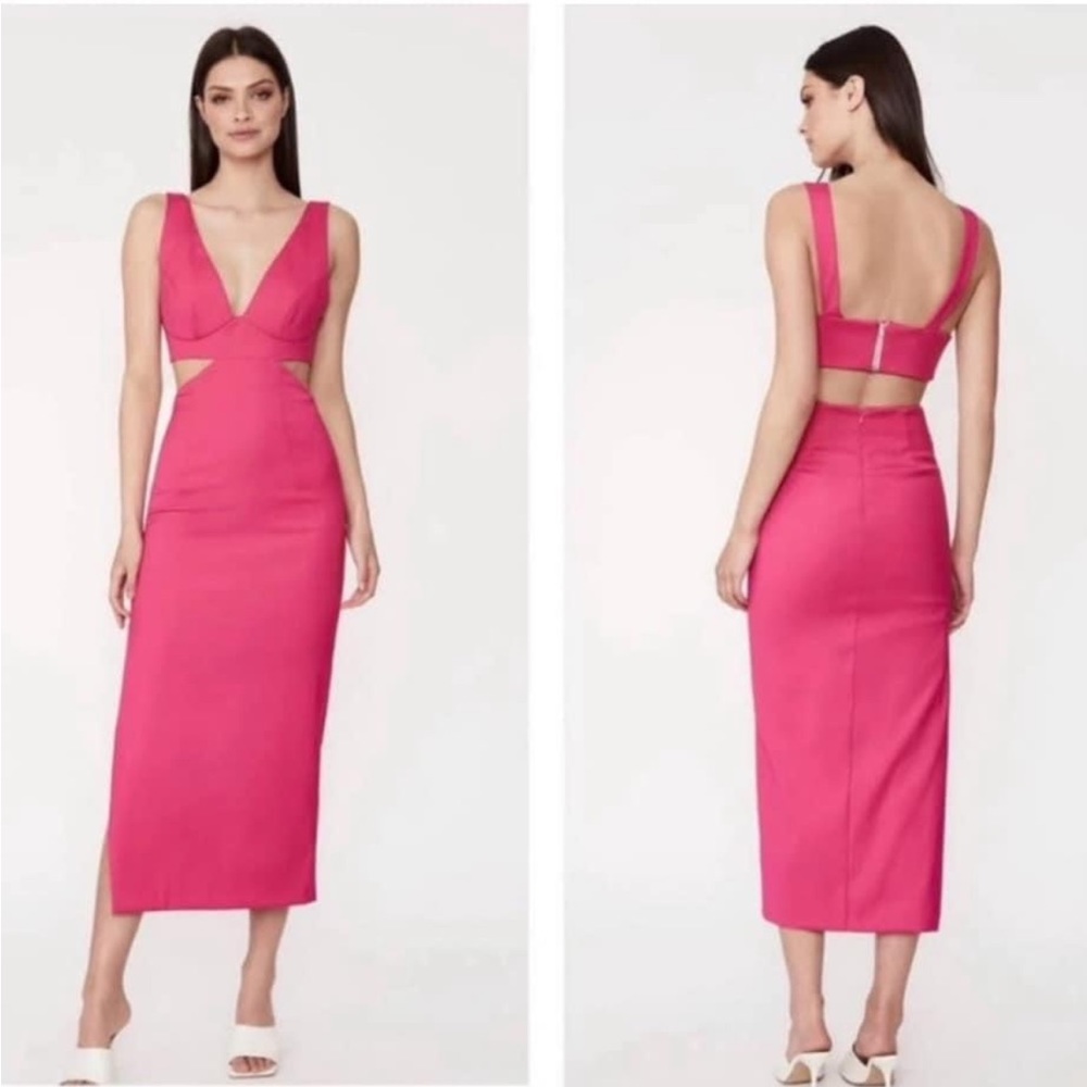 Bardot Bianca Cut Out Midi Dress In Fuschia